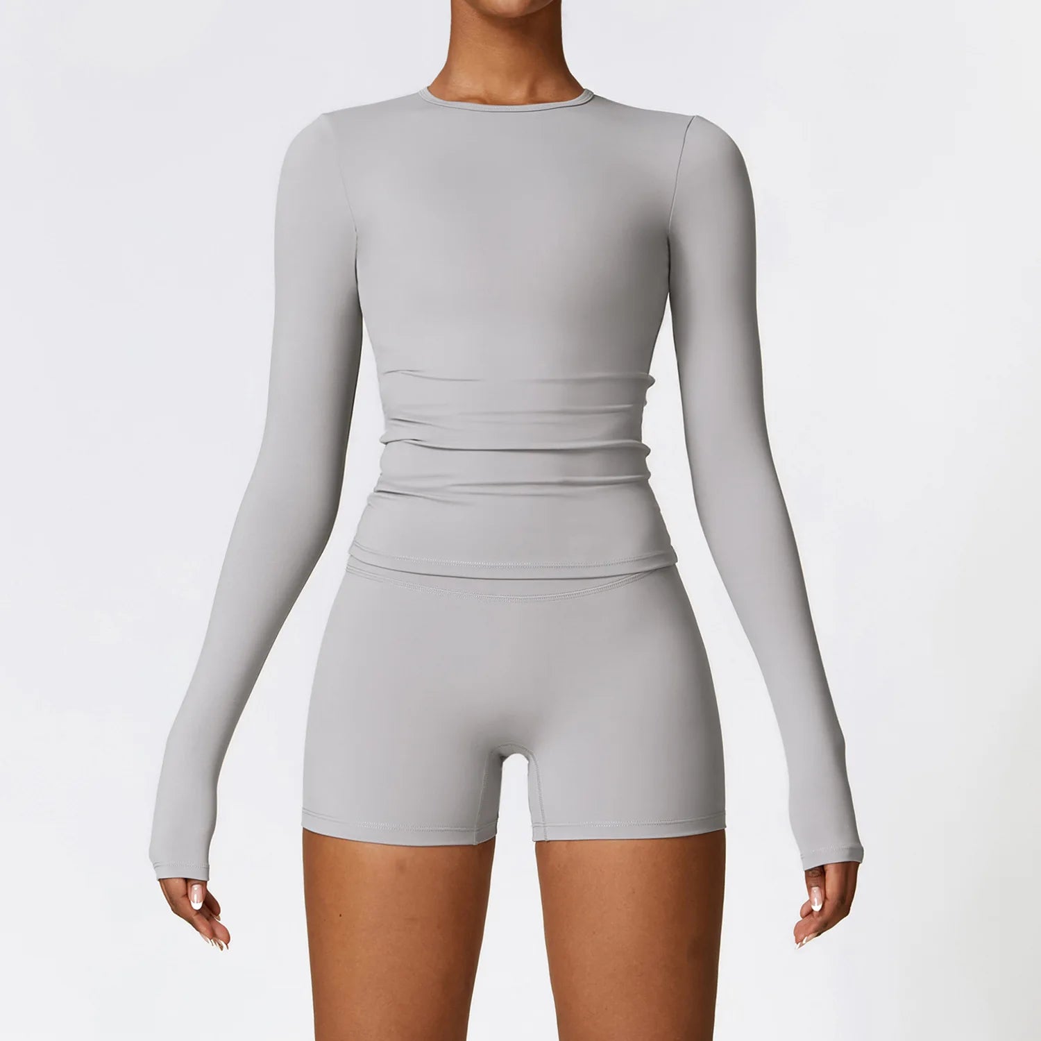 Custom Logo Yoga Set Long Sleeve 2 Piece Workout Set Women High Waist Leggings Shorts Gym Fitness Wear  Quick Dry