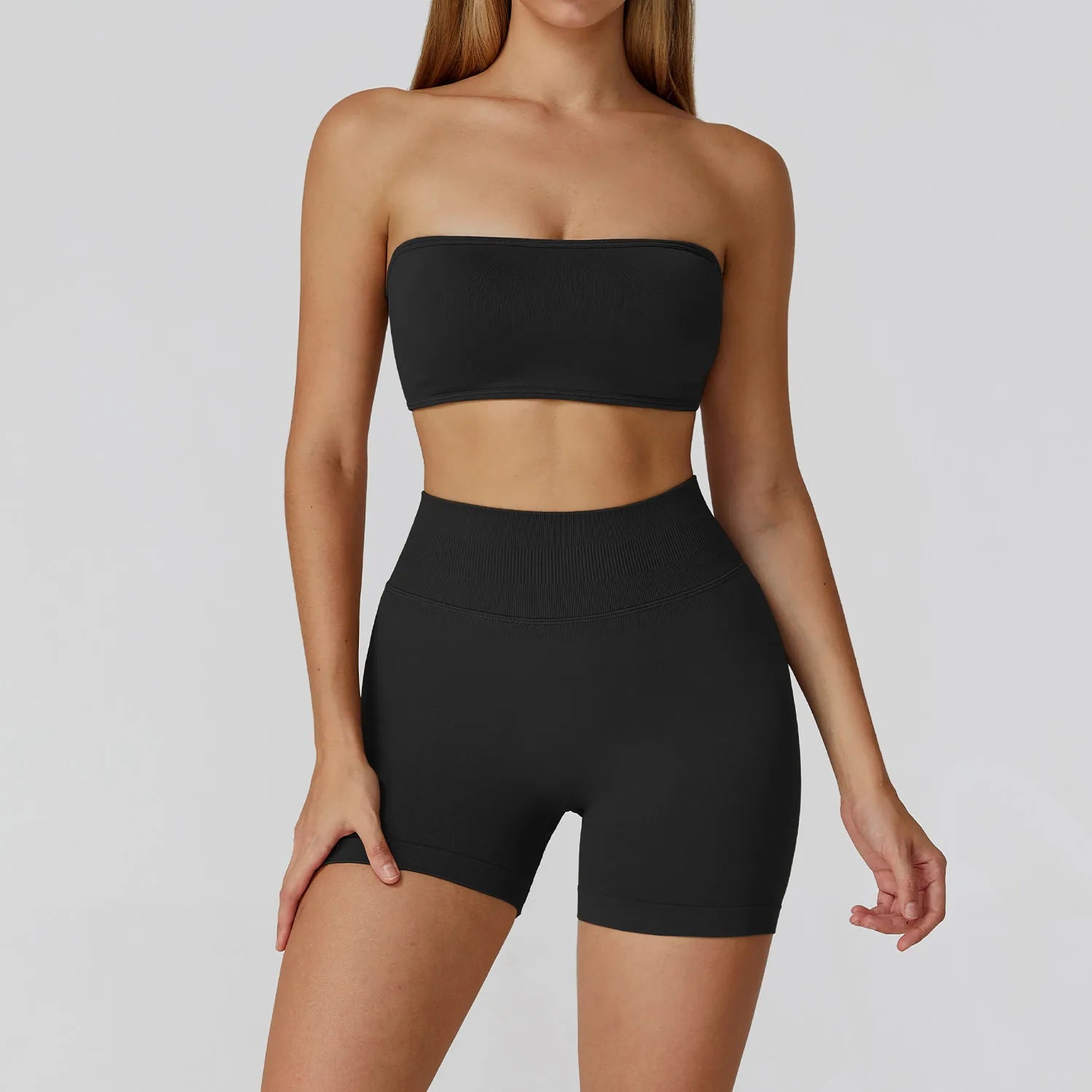 Seamless Hollowed-out High-waisted Yoga Short-sleeved Women's  Custom Yoga Long Pants Running and Fitness Set