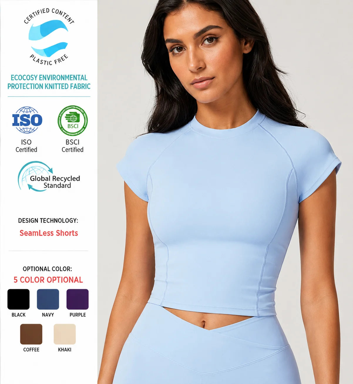 Wholesale Custom Logo Eco Friendly Quick Dry V-shaped Cross Waist Short Sleeve Shirt YogaLeggings Yoga Shorts
