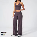 Factory High Stretch Fitness Workout Biker Shorts Sports Gym Wear Women Tank Top Yoga Breathable Folded Flared Leggings Set
