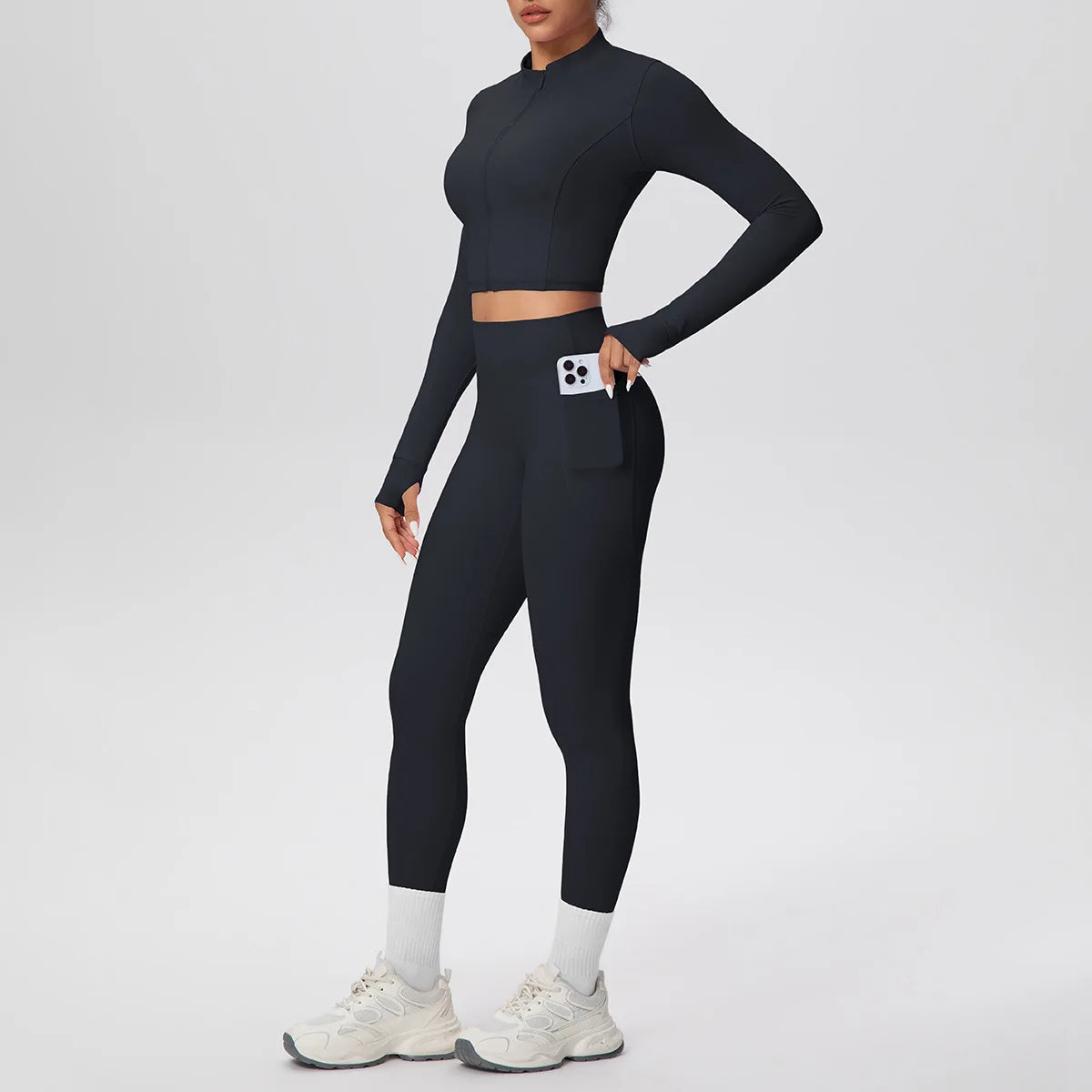 Yoga Set with Pocket Fitness Gym Clothing Leggings Women Workout Outfit 2 Piece Halter Neck Custom Sports Pilates Custom Logo