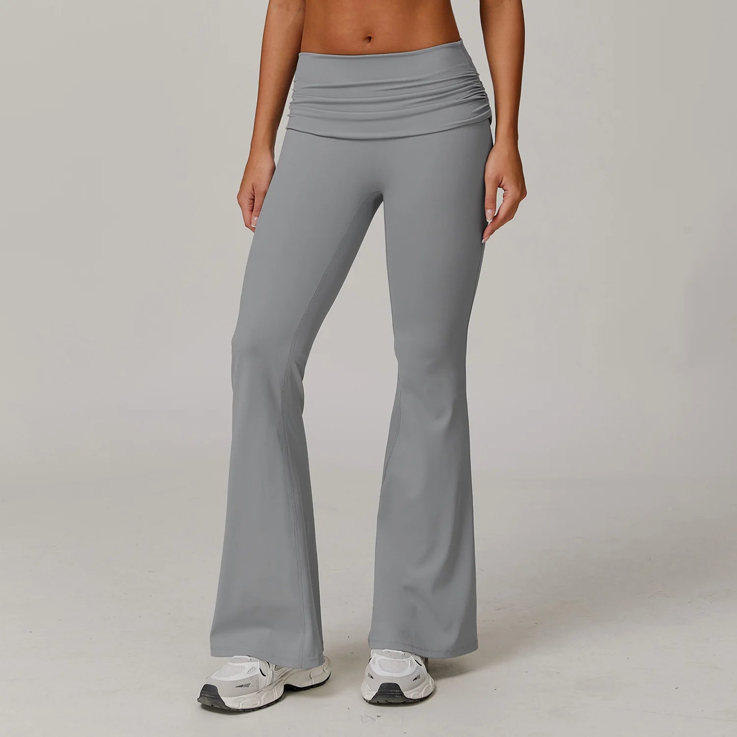 Women's Gathered Foldover Waist Flared Yoga Pants Y2K Soft Ruched Fold Over Waistband Bootcut Gym Leggings Sports Pants