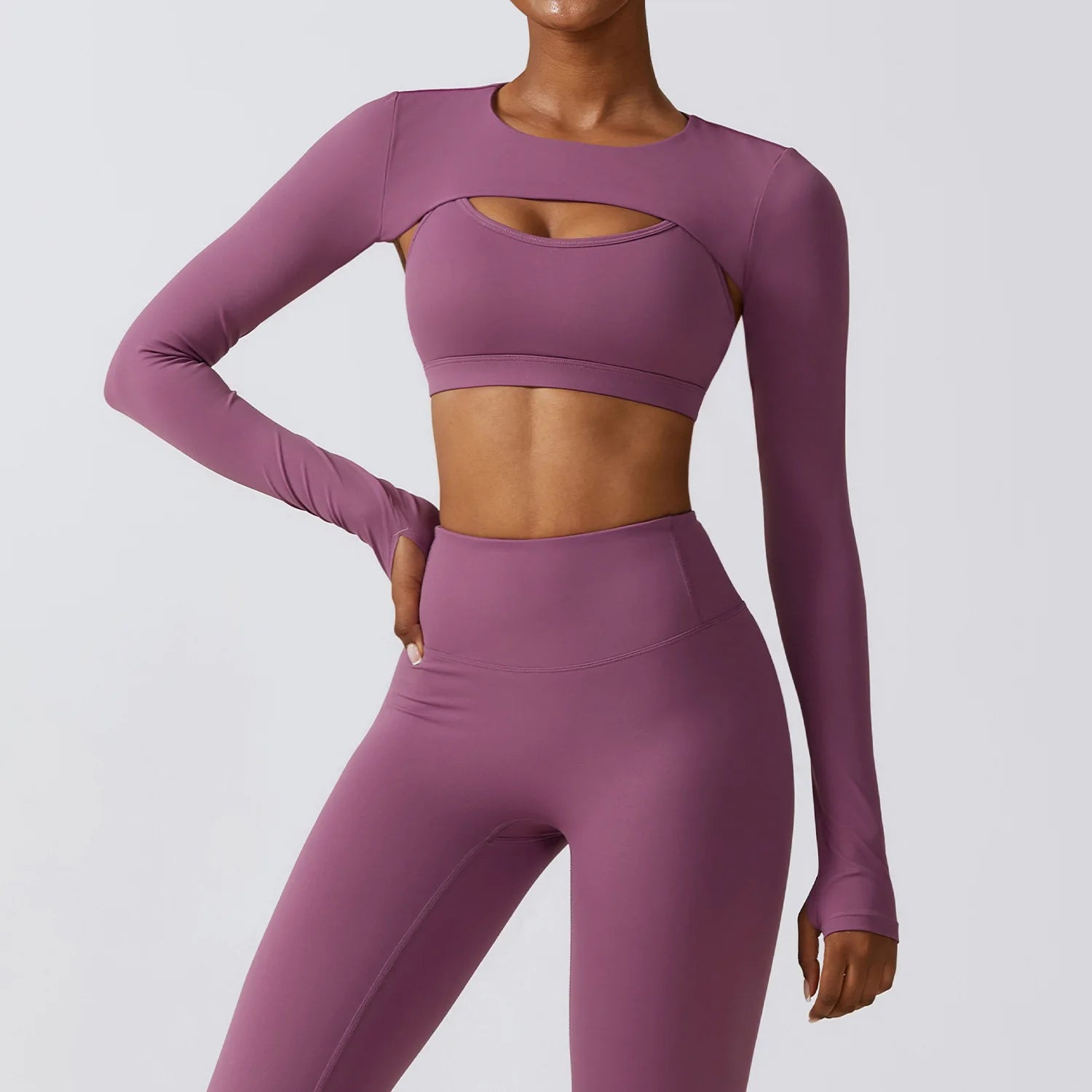 Gym Fitness Sets Women High Quality Sports Outfit Scrunch Leggings Bra Front Quick Dry Spandex/Nylon Skinny Fit Long Sleeve