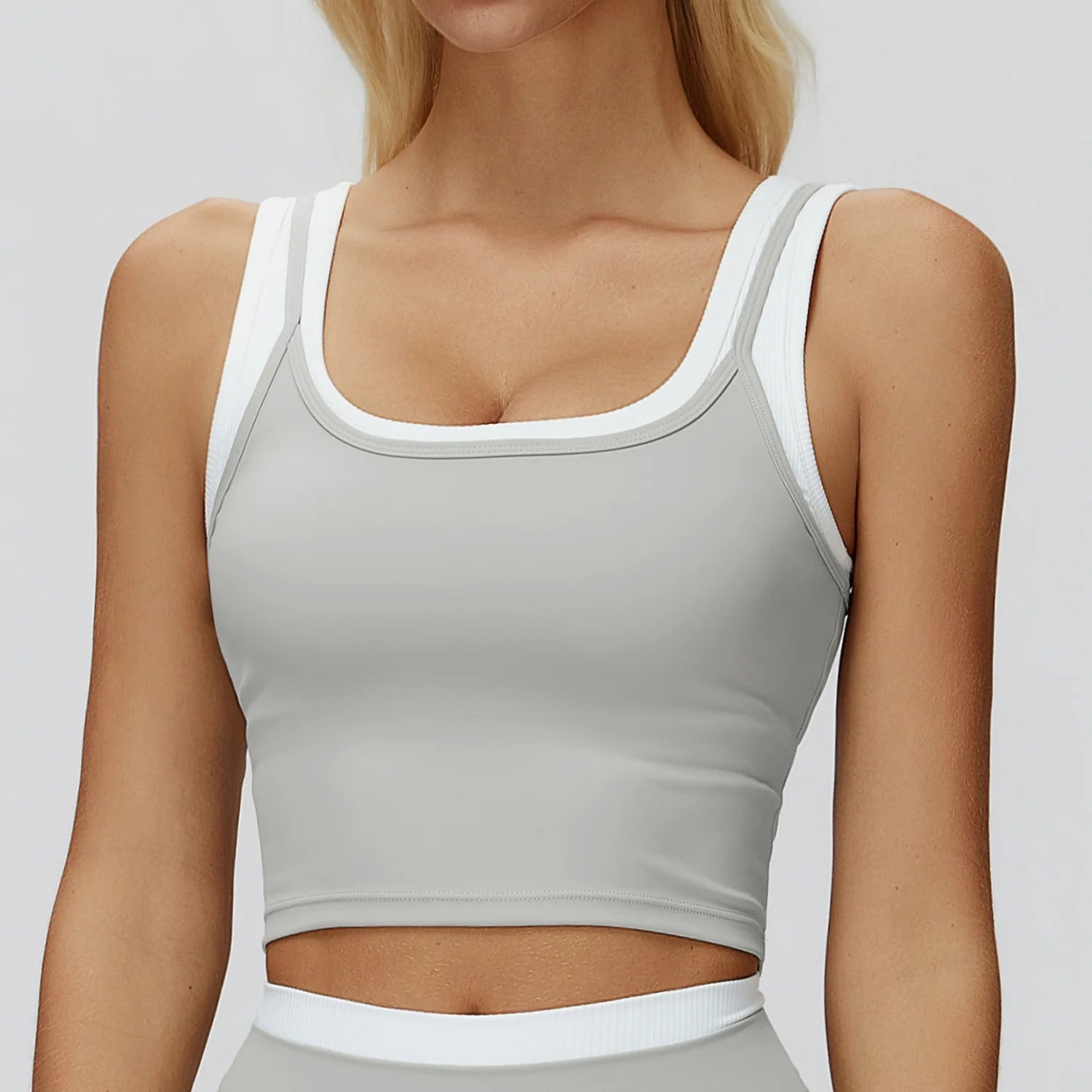 Yoga Tank Top Stitched Vest Faux Two Piece Women Sports Bra Double Strap Gym Fitness Crop Top Quick Dry Custom Logo