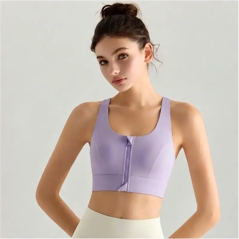 Women Front Zipper Sports Bra Built-in Fixed Cups High Impact Gym Crop Top Wireless Breathable Workout Activewear
