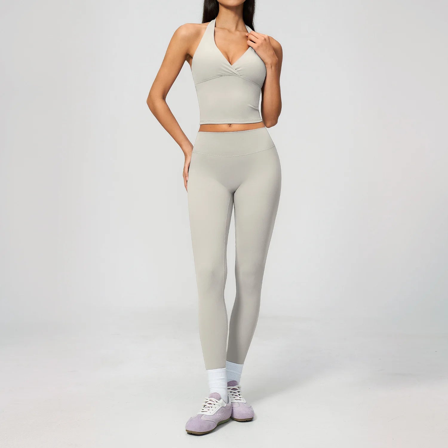 Women's Custom Activewear Set Seamless Quick Dry Sexy Yoga Leggings and Bra Solid Pattern Outdoor Gym Fitness Wear