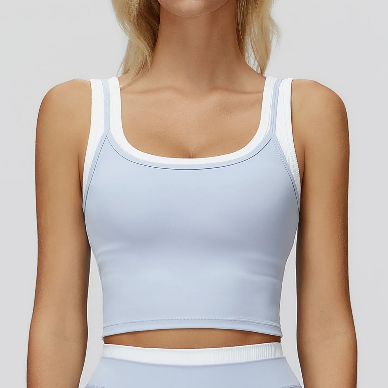 Yoga Tank Top Stitched Vest Faux Two Piece Women Sports Bra Double Strap Gym Fitness Crop Top Quick Dry Custom Logo