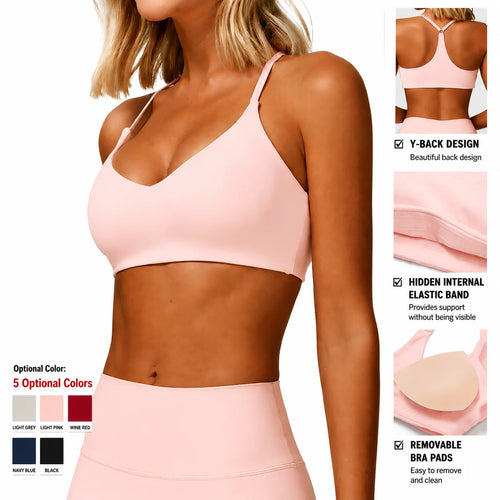 Adjustable Thin Strap Sports Bra Women Y-Back Yoga Crop Top Hidden Internal Band Removable Padded Gym Workout Bralette