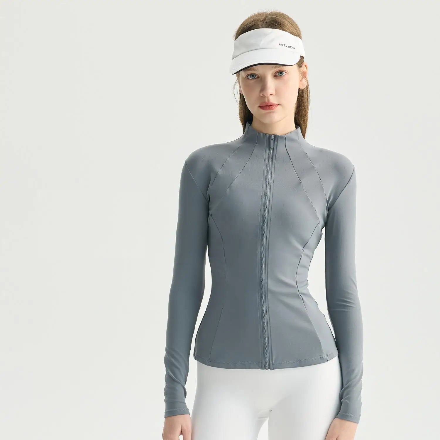 Custom Slim Fit Yoga Jacket Full Zip Long Sleeve Workout Top Double 8 Bust Line Slimming Curve Running Sport Jacket