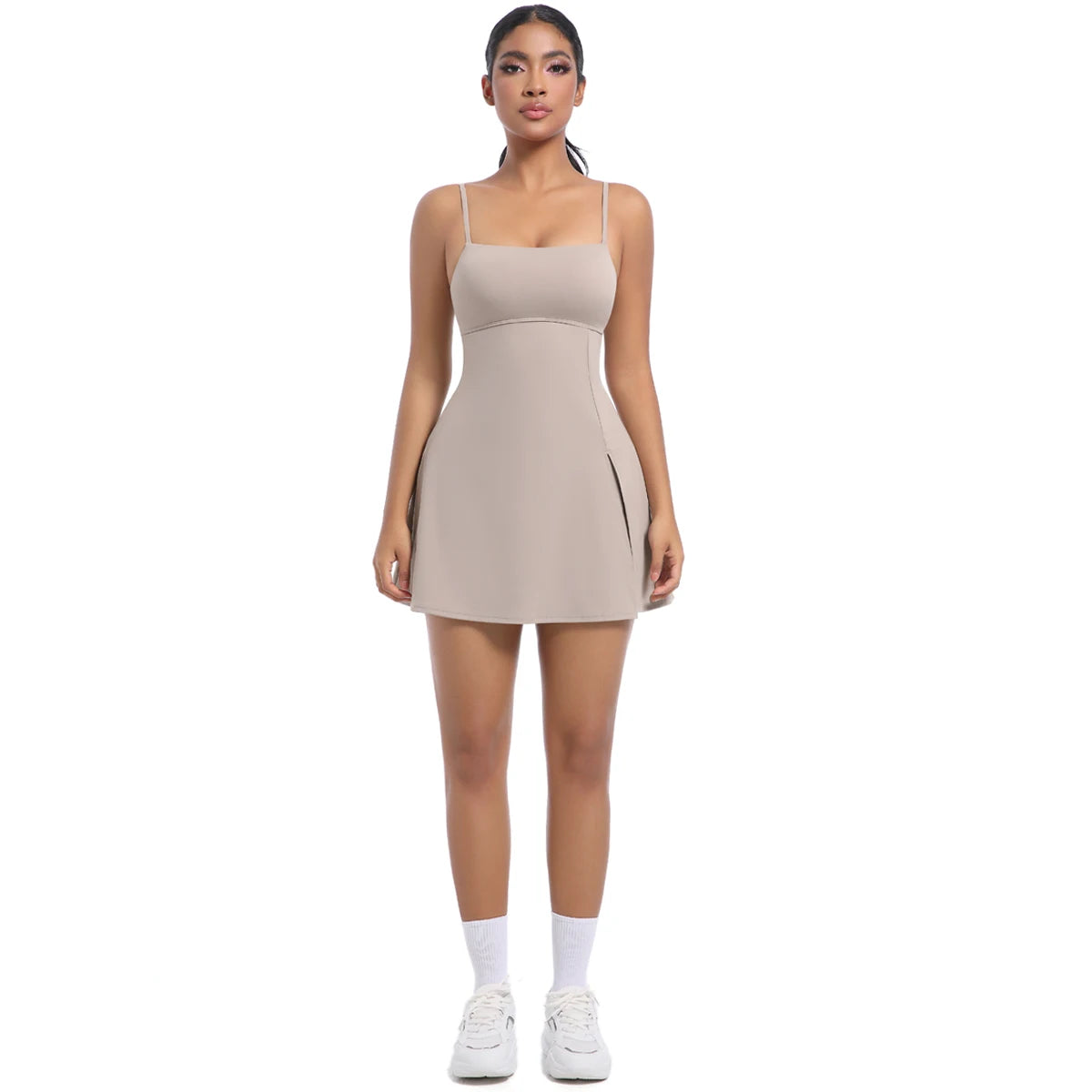 Plus Size Women's Dresses One Piece Tennis OEM Breathable Chest Pad Anti-Exposure Strappy Back Short Sleeveless Shirt
