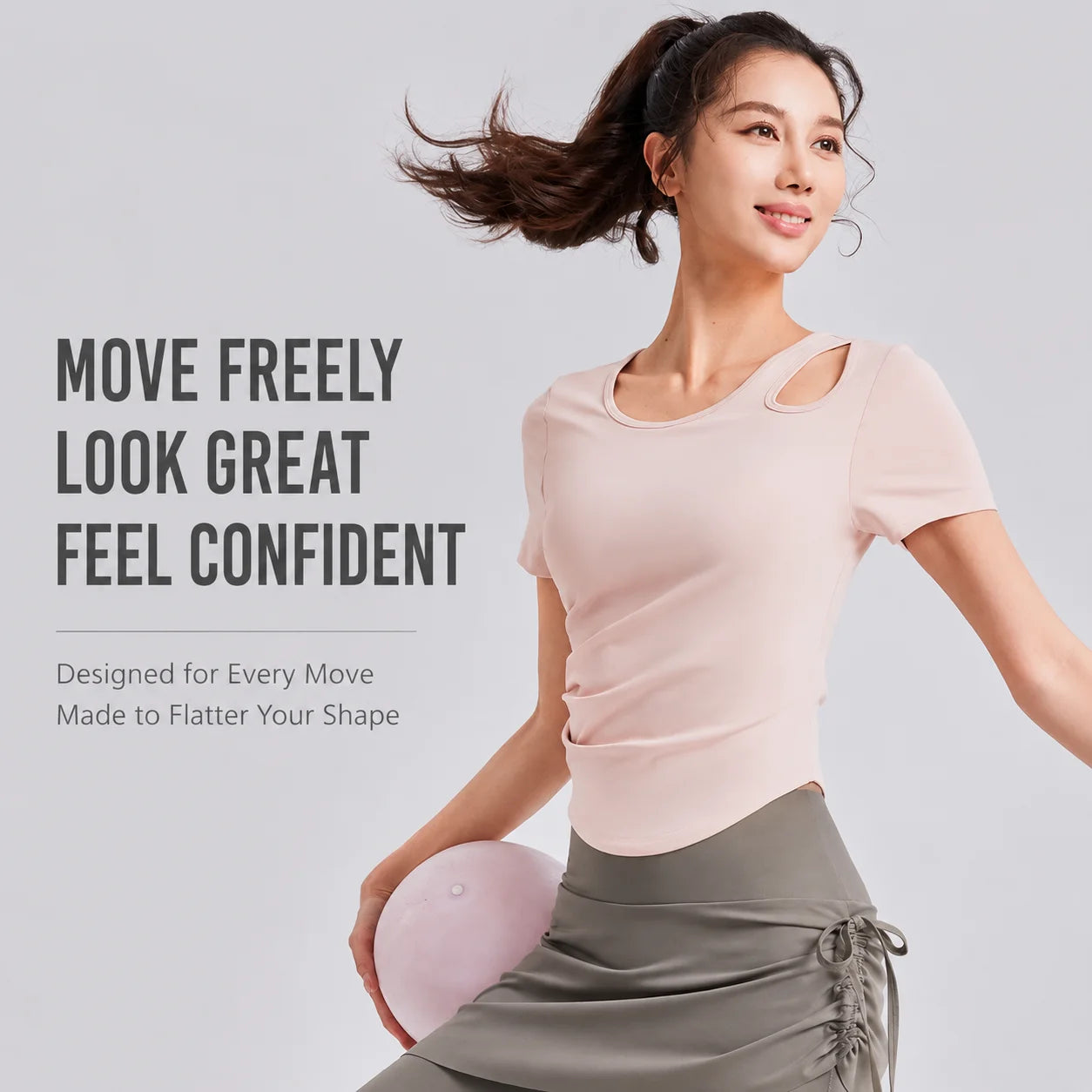 Women Cutout Yoga T Shirt Short Sleeve Gym Top Ruched Side Curved Hem Slim Fit Workout Tee Athletic Sportswear