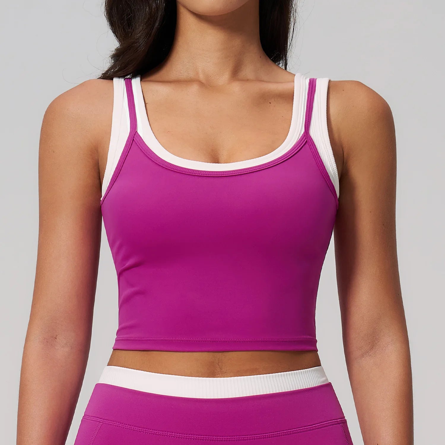 Yoga Tank Top Stitched Vest Faux Two Piece Women Sports Bra Double Strap Gym Fitness Crop Top Quick Dry Custom Logo