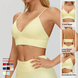Sports Bra Women Backless Yoga Bra Spaghetti Strap Hollow Square Back Crop Top Custom Logo Removable Padded Bralette