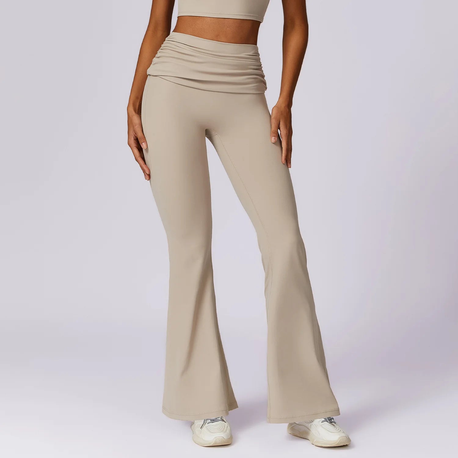 Women's Gathered Foldover Waist Flared Yoga Pants Y2K Soft Ruched Fold Over Waistband Bootcut Gym Leggings Sports Pants