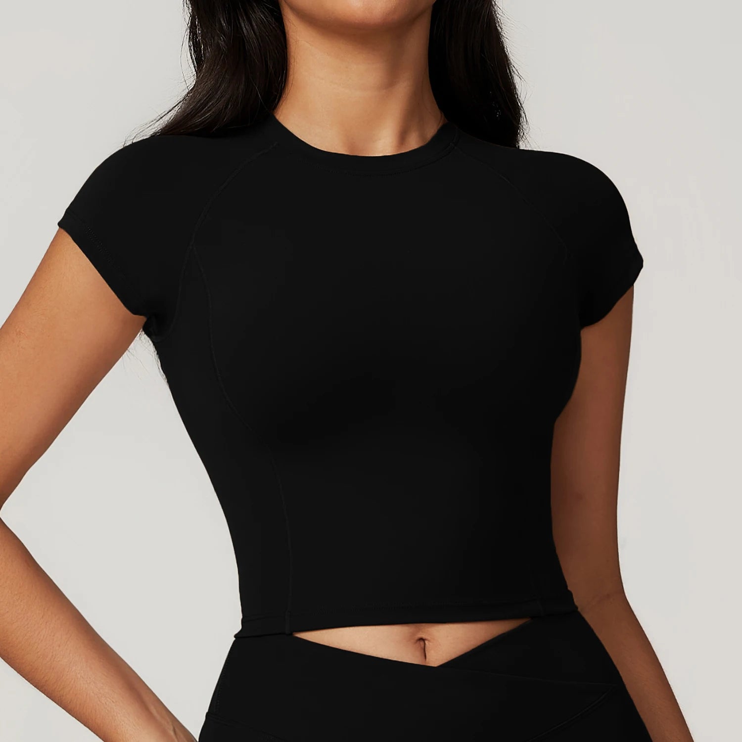 Wholesale Custom Logo Eco Friendly Quick Dry V-shaped Cross Waist Short Sleeve Shirt YogaLeggings Yoga Shorts