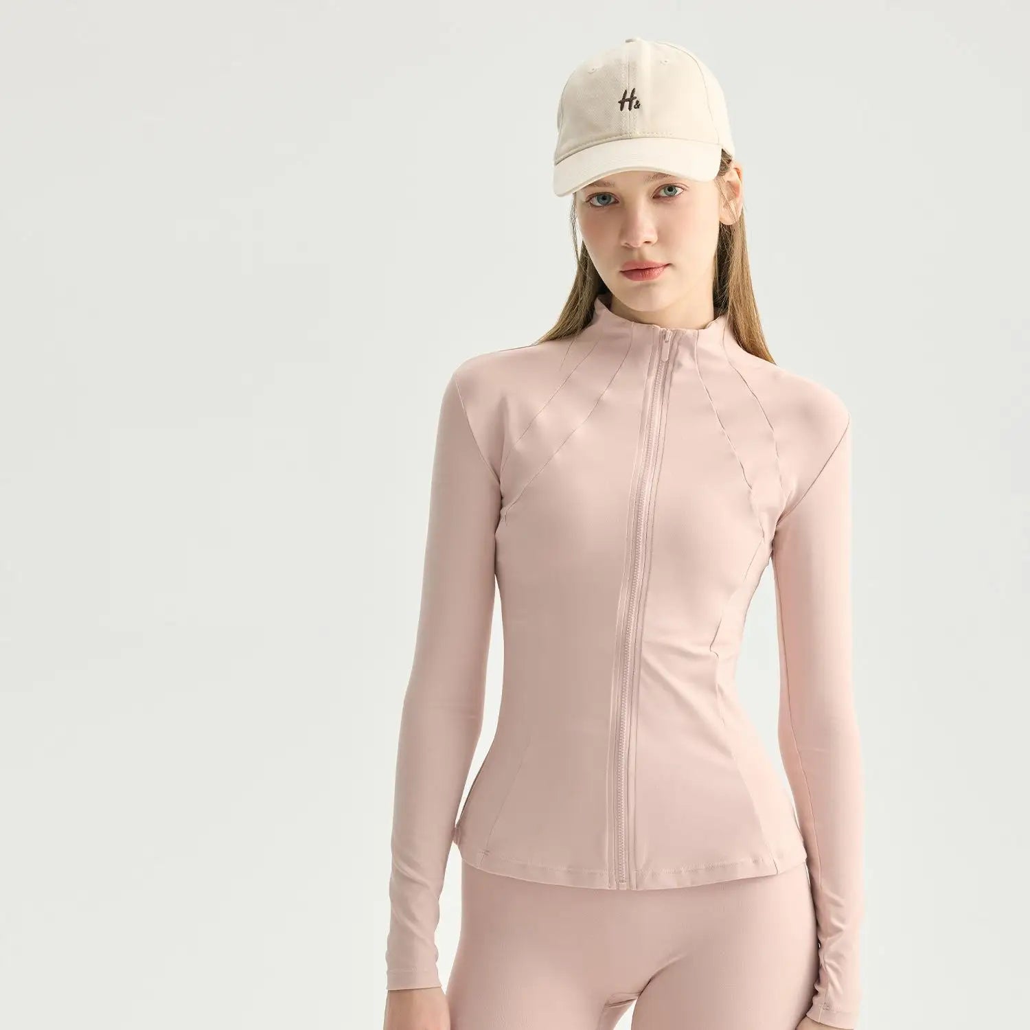 Custom Slim Fit Yoga Jacket Full Zip Long Sleeve Workout Top Double 8 Bust Line Slimming Curve Running Sport Jacket