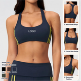 Custom Logo High Support Sports Bra Racerback Yoga Bra Anti-Shock V-neck Breathable Gym Bra with Removable Pads