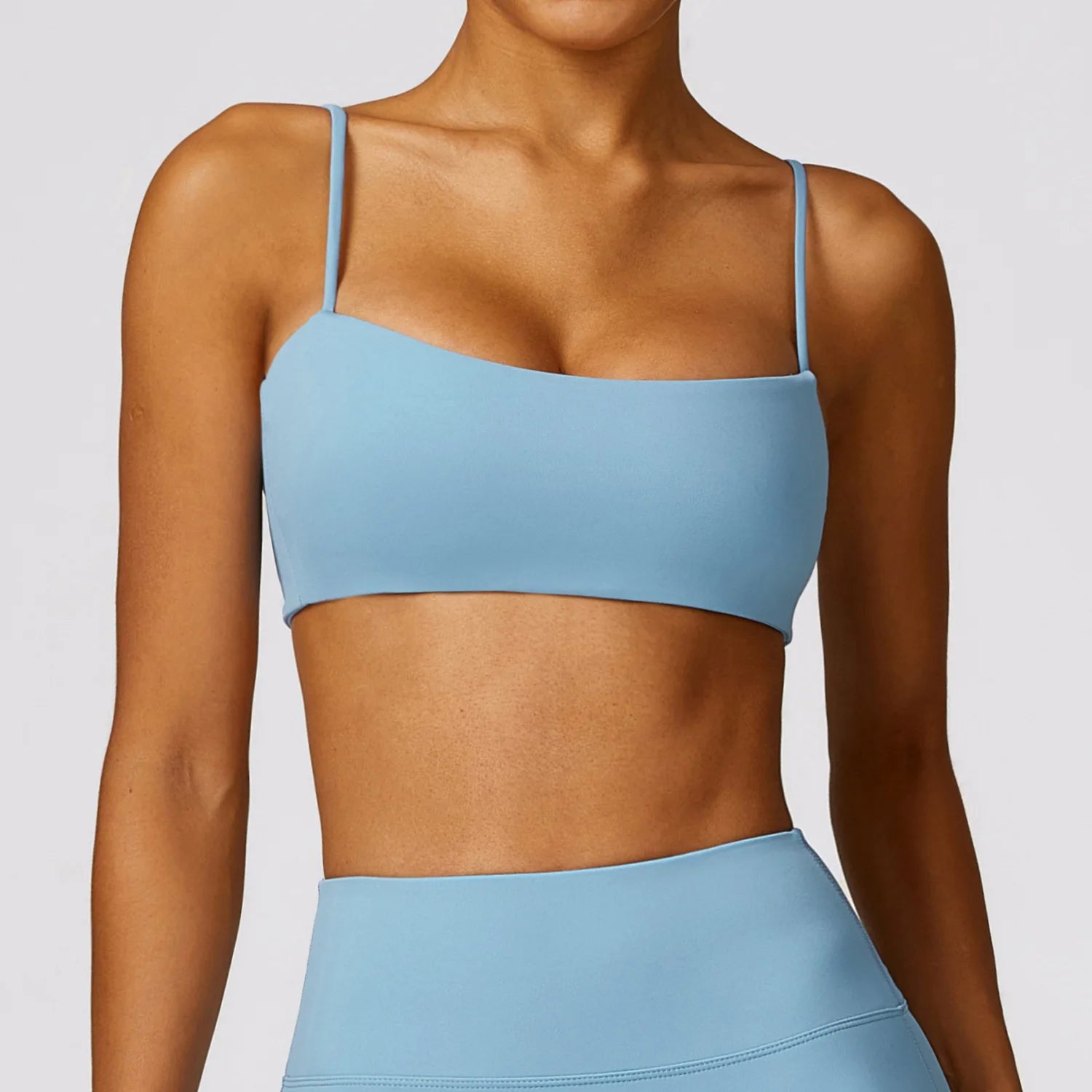 Yoga Crop Top Custom Logo Spaghetti Strap Square Neck Low Back Women Sports Bra Padded Gym Workout Bralette