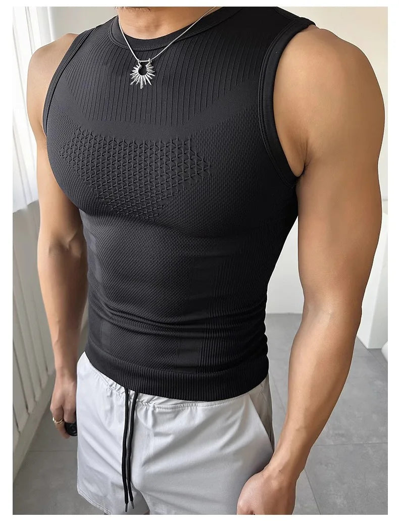 Sport Sleeveless Shirt Custom Logo Quick Dry Bottoming Shirt Workout Clothes Fitness Tank Top Men GYM Shirt