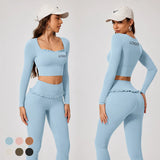Custom Logo Yoga Long Sleeve Top Ruffle Trim Sports Crop Top Women Balletcore Fitness Shirt Gym Workout Wear Quick Dry