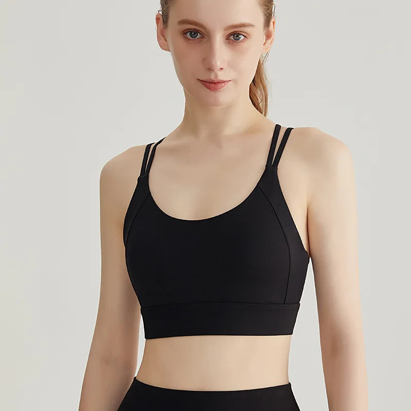 Women Strappy Back Sports Bra Adjustable Hook and Eye Closure Scoop Neck Gym Crop Top Criss Cross Back Yoga Bra