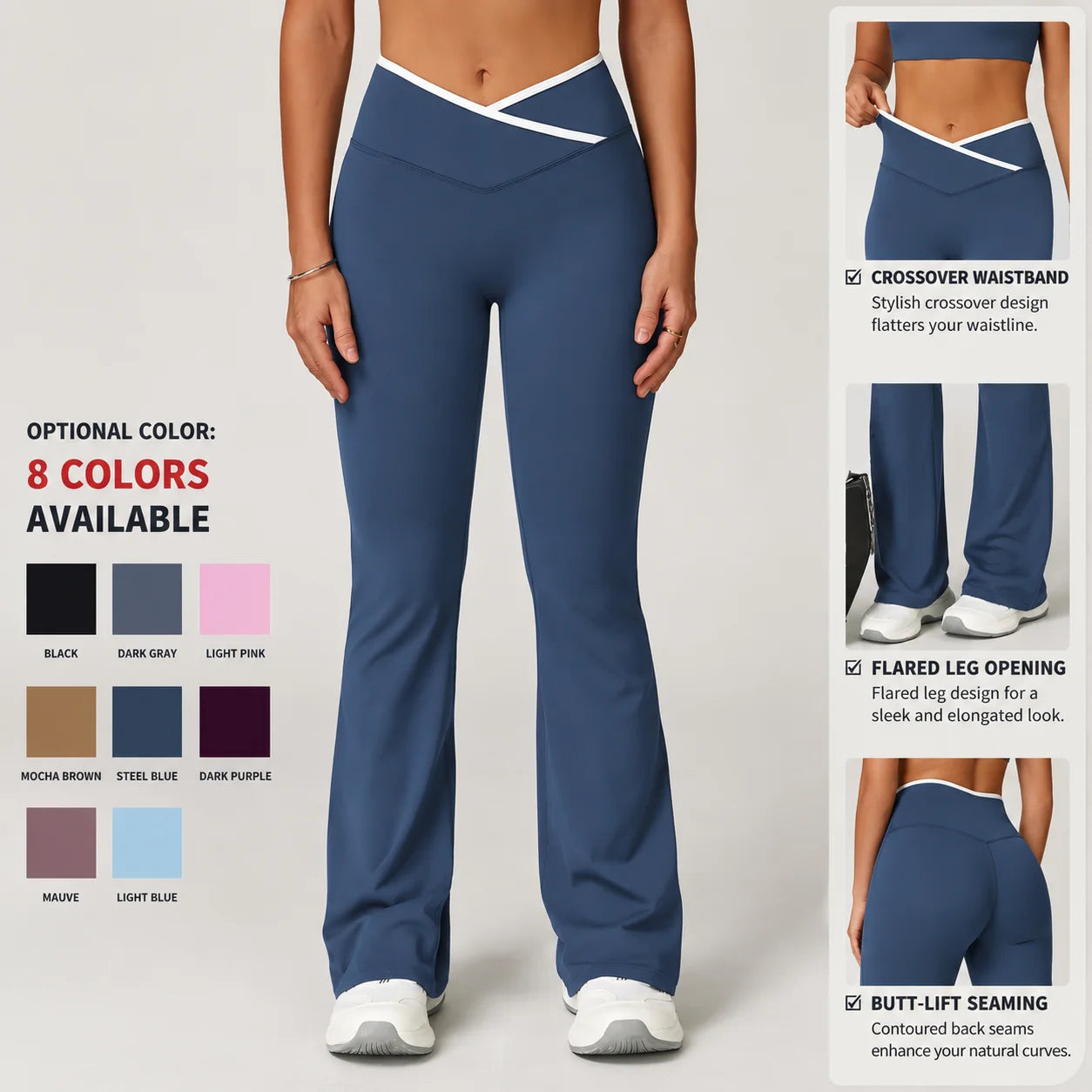Factory Women Yoga Pants Naked Feel Flare Leggings High Waist Crossover Workout Pants Slim Fit Fitness Trousers