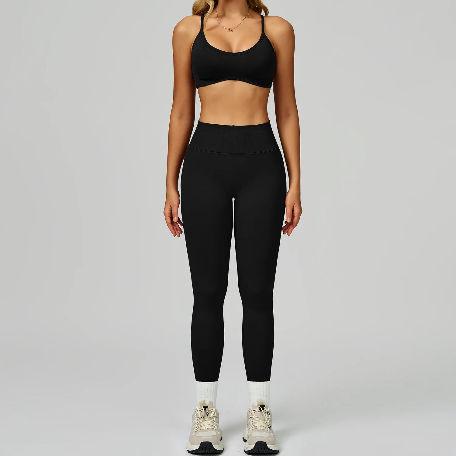 Wholesale Seamless Solid Sports Top Tight Scrunch Butt High Waist Elastic Waist Shorts Front 3 Piece Sportswear Gym Fitness Yoga