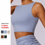 Women Sleeveless Sports Bra Deep U Back Gym Crop Tank Padded Yoga Crop Top Boat Neck High Neck Activewear Athletic Vest