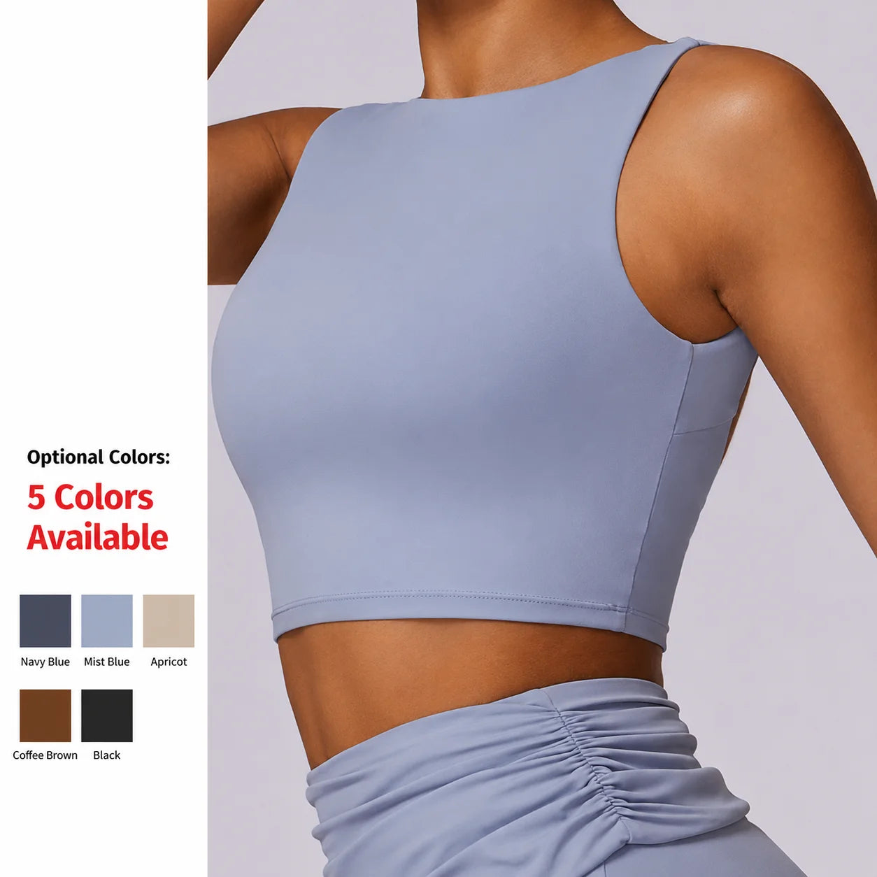 Women Sleeveless Sports Bra Deep U Back Gym Crop Tank Padded Yoga Crop Top Boat Neck High Neck Activewear Athletic Vest