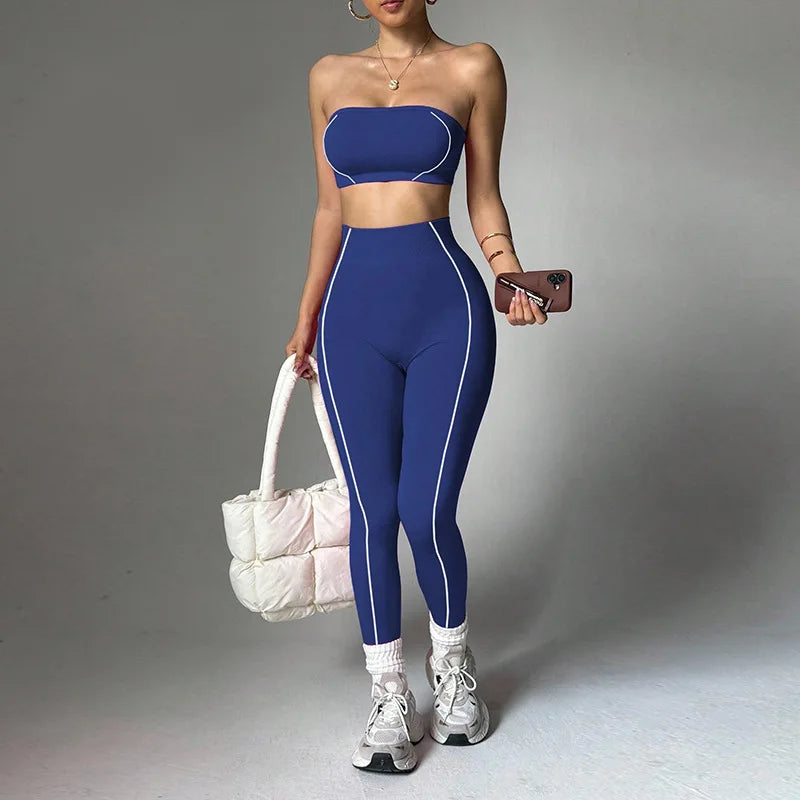 Wholesale Strapless Support Sports Bra Tummy Control Hip-Lifting Yoga Pants Set Women Running Fitness Activewear