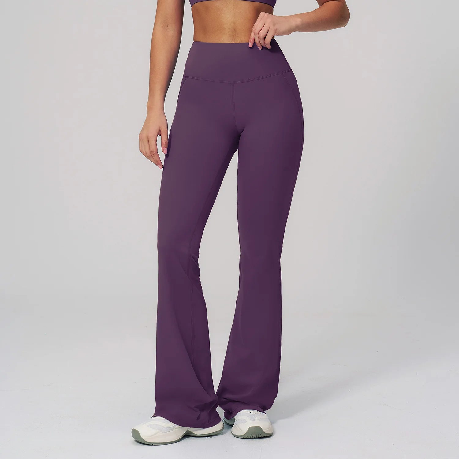 High Stretch Breathable Quick Dry Yoga Set OEM 2-Piece Solid Lightweight  Flared Padded Mid Waist Pilates Gym Active Wear