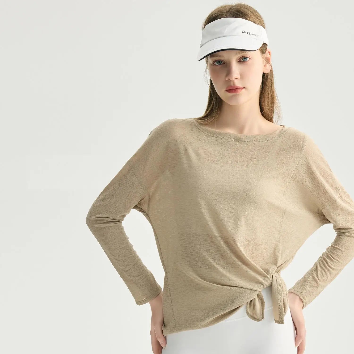 Loose Fit Long Sleeve Yoga Top Sheer Mesh Cover up Side Tie Knot Workout Shirts Breathable Gym Wear Custom