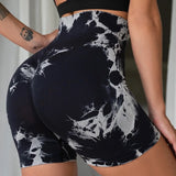 Wholesale Tie Dye Seamless Yoga Shorts for Women High Waist Scrunch Butt Lifting Biker Shorts Gym Workout Shorts