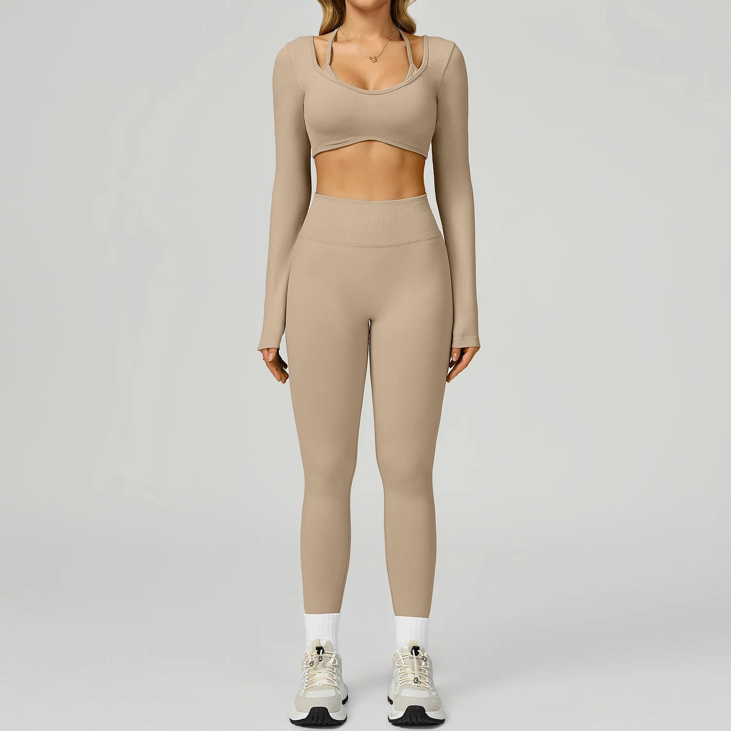 Wholesale Seamless Solid Sports Top Tight Scrunch Butt High Waist Elastic Waist Shorts Front 3 Piece Sportswear Gym Fitness Yoga