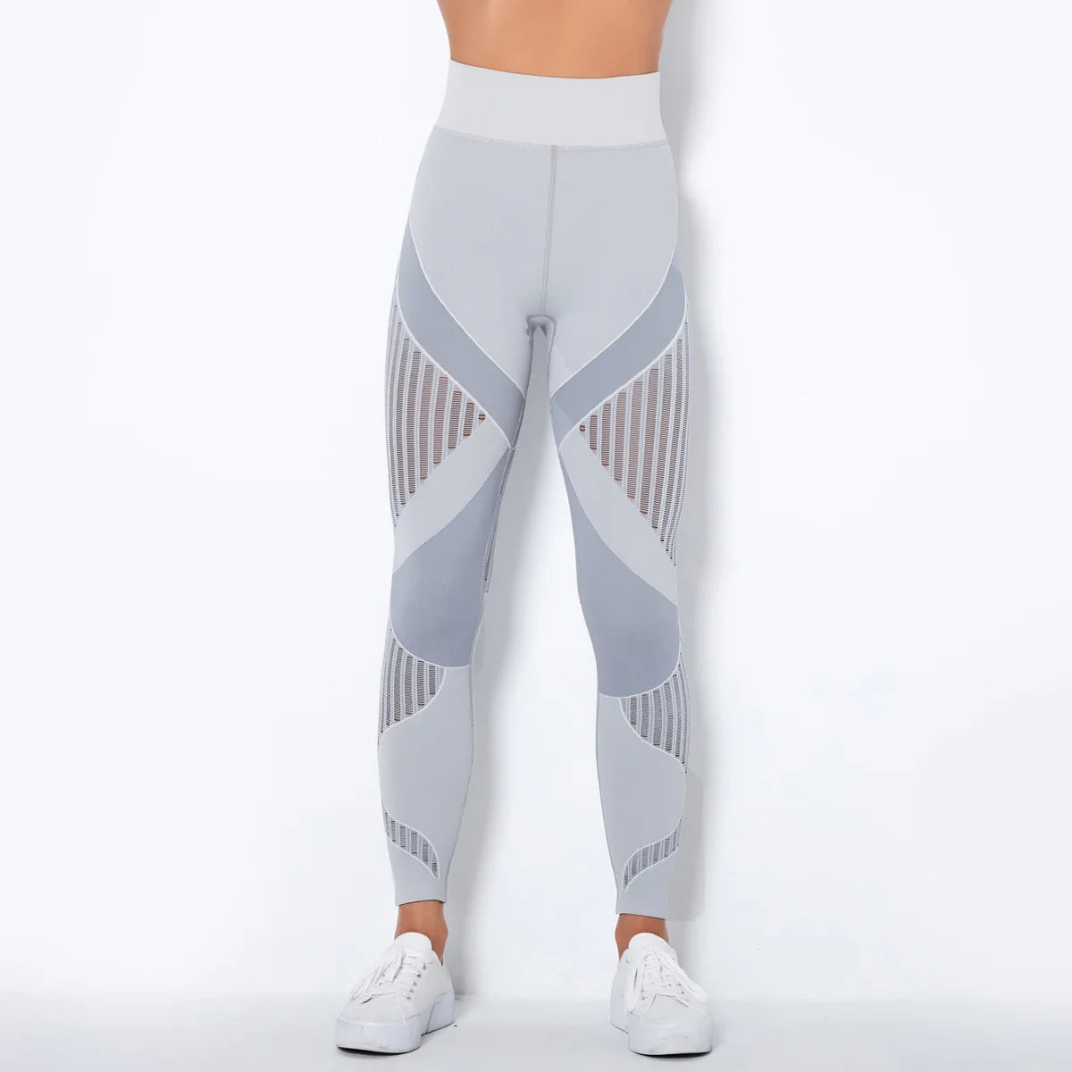 Wholesale High Waist Seamless Leggings Color Block Mesh Ribbed Panel Yoga Pants Women Booty Lift Gym Tights