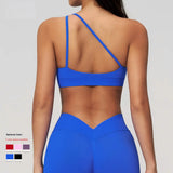 Nylon/Spandex Hollow Back Seamless Sports Bra One Shoulder Tank Top Low Impact Asymmetrical Bra Fitness Workout Gym Crop Tank