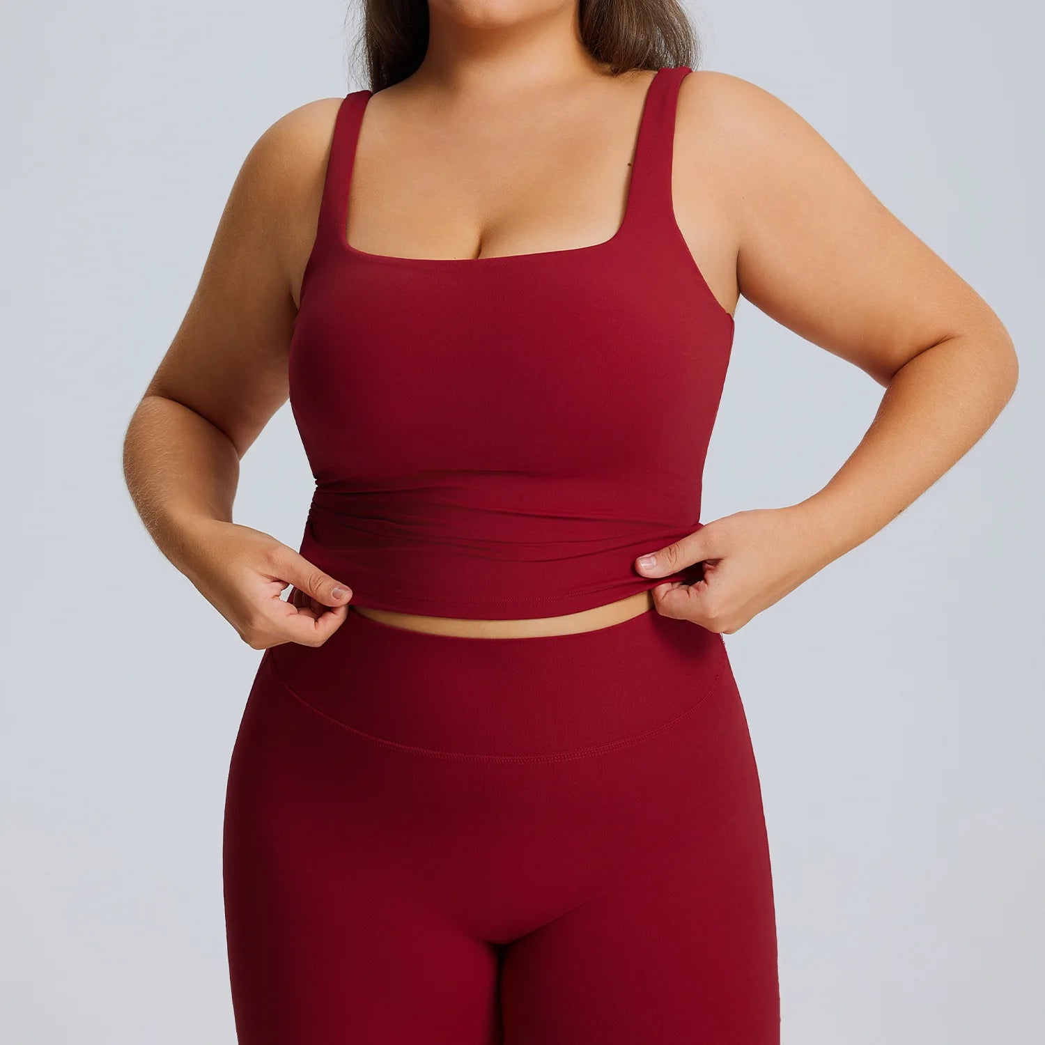 2026 Custom Plus Size Women's Gym&Yoga Sets Sleeveless Activewear Square Neck Top High Waist Wide Leg Flare Pants Fitness Sets