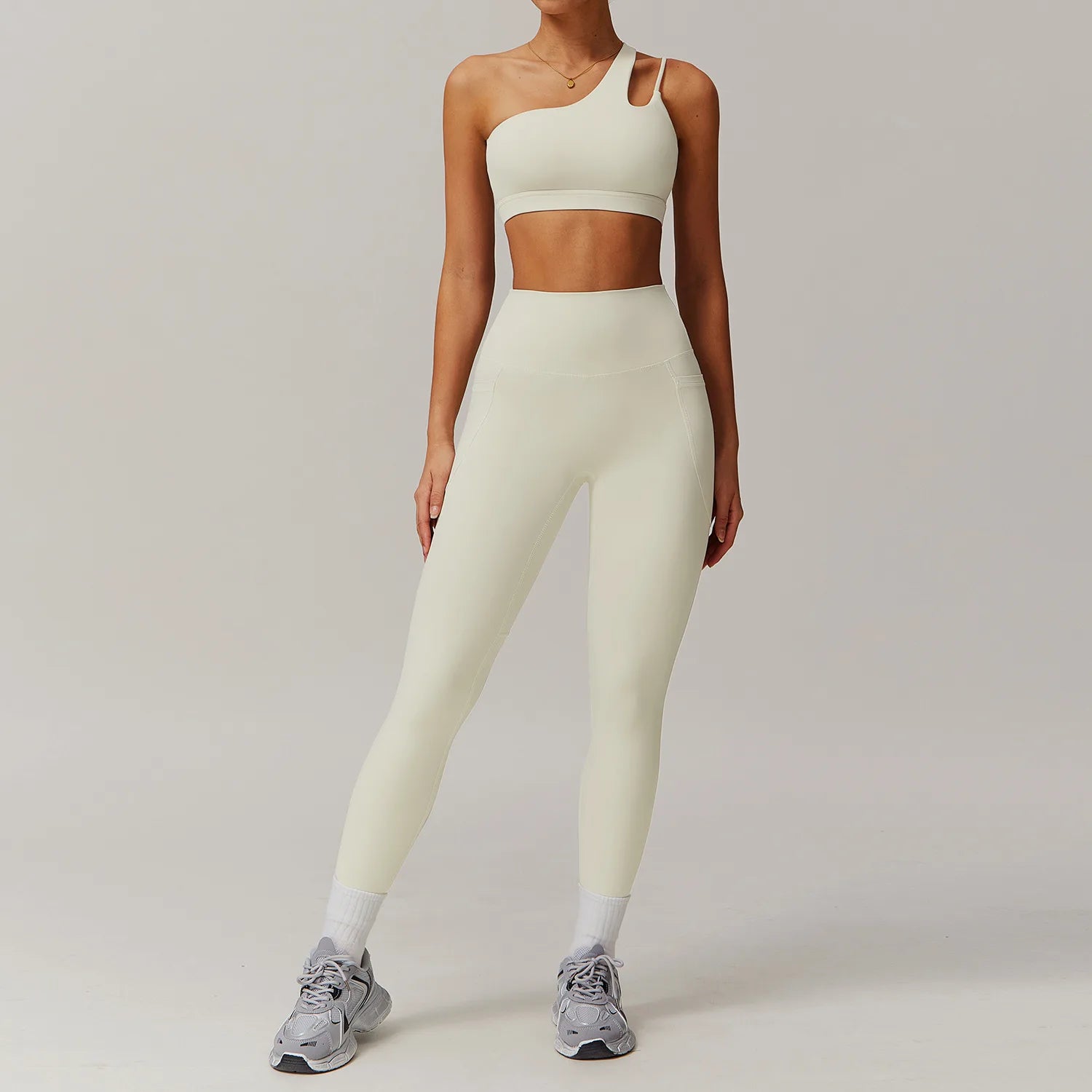 Tummy Control Workout Outfit Wholesale Women's Breathable Cloud Fabric Yoga Set Cutout Sports Bra High Waist Leggings