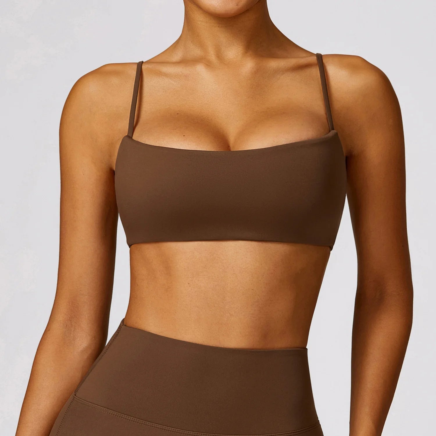 Yoga Crop Top Custom Logo Spaghetti Strap Square Neck Low Back Women Sports Bra Padded Gym Workout Bralette