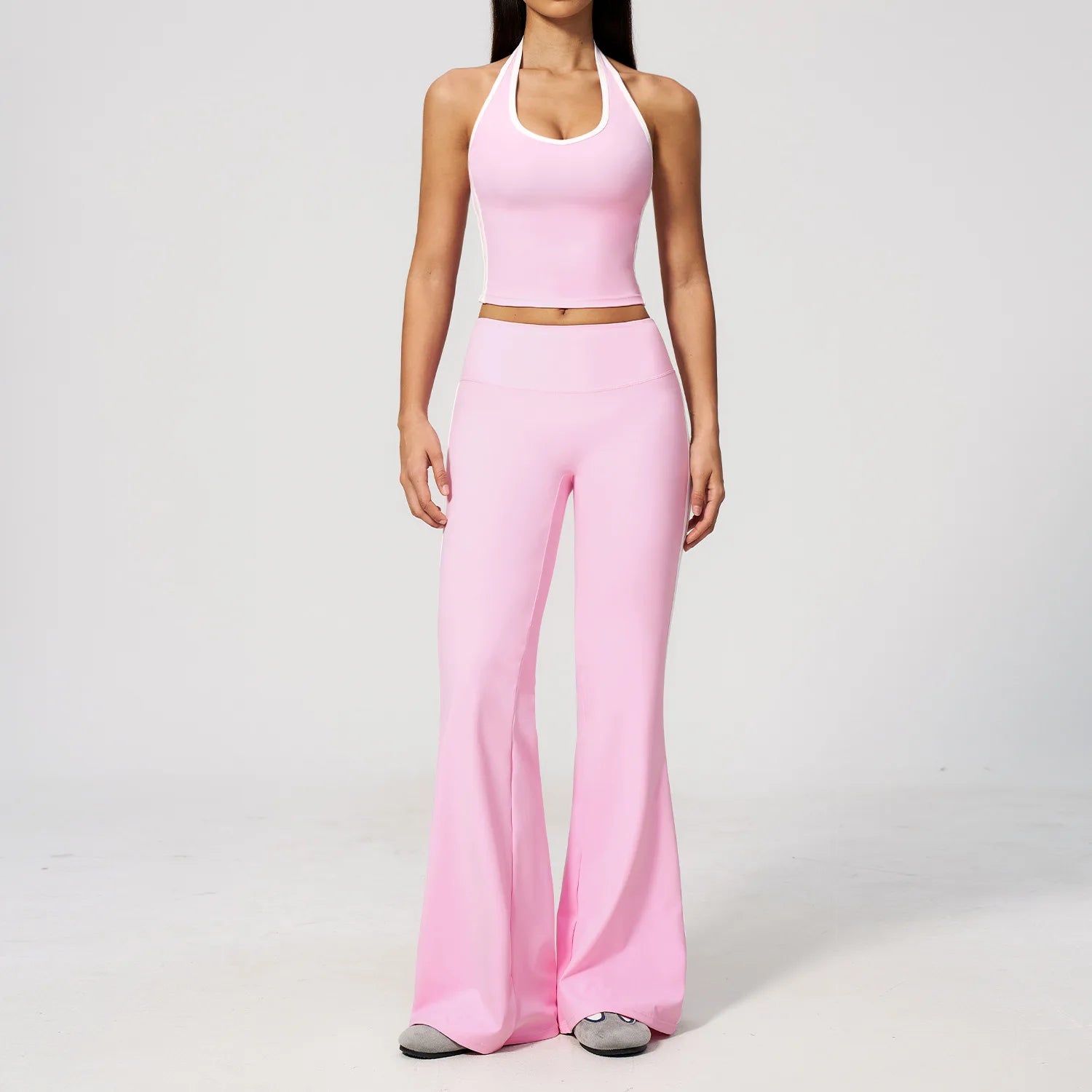 Women's Sleeveless Ruched Striped Yoga Set 2-Piece Breathable Seamless Sports Crop Top & Leggings Shorts Casual Fitness Summer