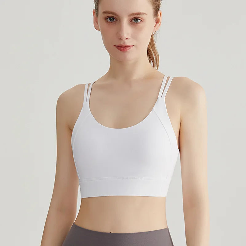 Women Strappy Back Sports Bra Adjustable Hook and Eye Closure Scoop Neck Gym Crop Top Criss Cross Back Yoga Bra