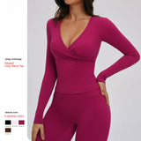 Women's Halter Overlap Half-zip Neck 4-Piece Set Full Sleeve Tank Capri Leggings Wide Leg Pants Breathable Front Yoga Workout