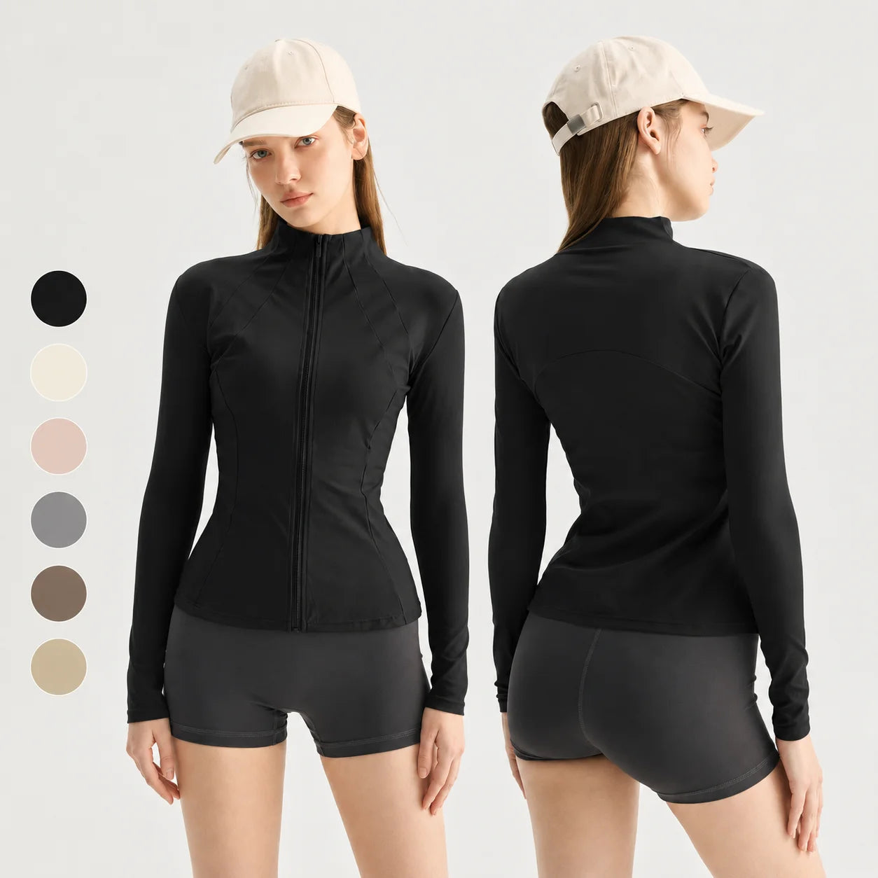 Custom Slim Fit Yoga Jacket Full Zip Long Sleeve Workout Top Double 8 Bust Line Slimming Curve Running Sport Jacket