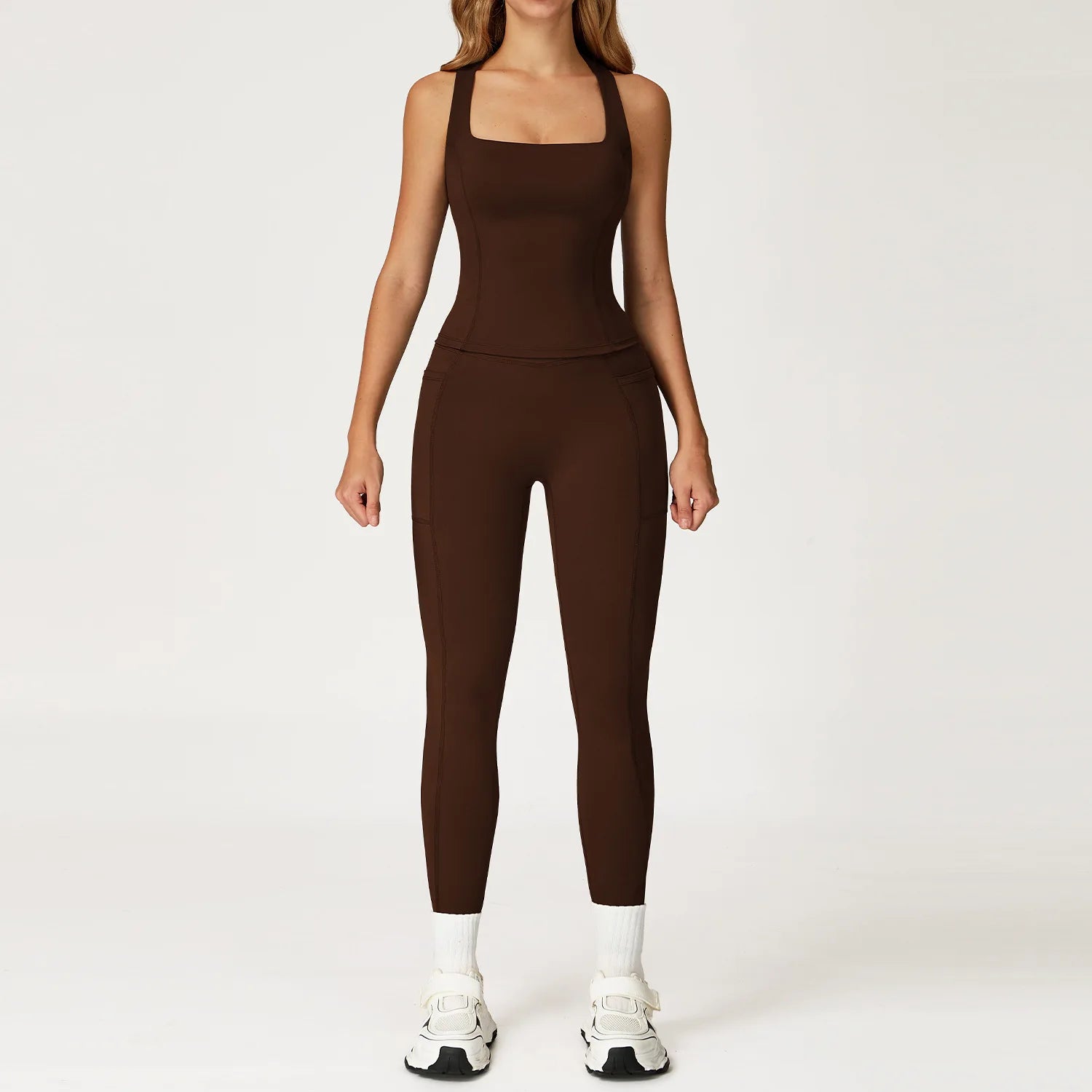 Women's Solid Athleisure 5-Piece Sports Bras+Gym Shorts+Yoga Leggings+Top Set Workout Clothes Sport Suit Front Logo