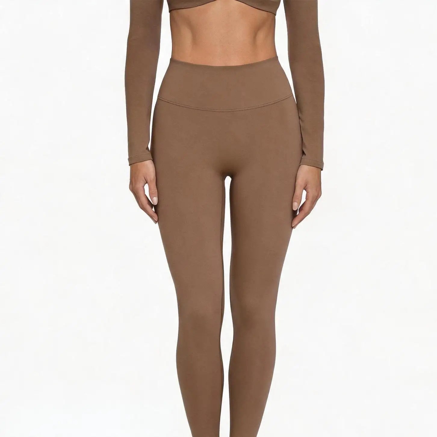 Yoga Set Women Long Sleeve Scalloped Halter Top Two Tone High Waist Leggings Activewear Workout Gym Custom Logo