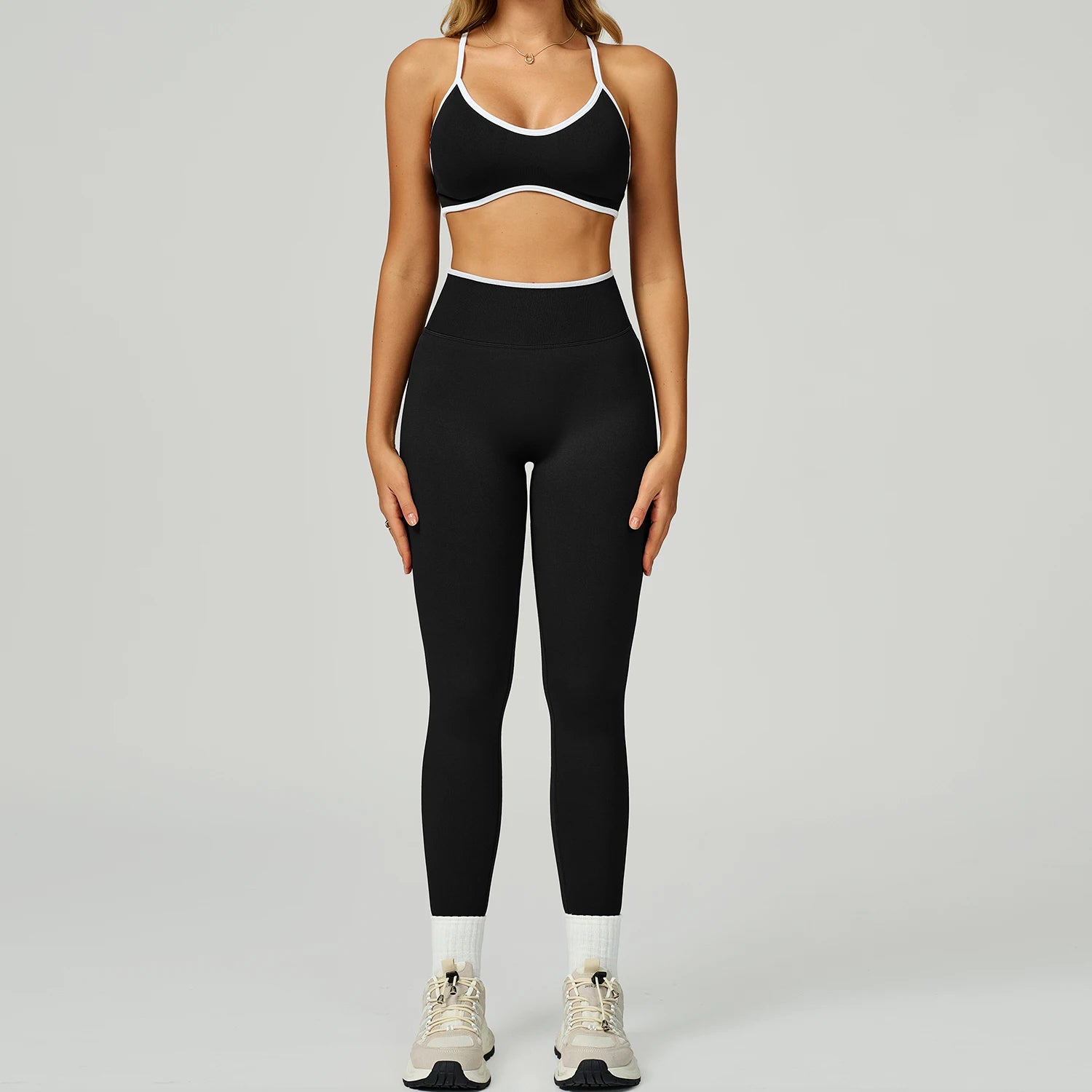 Women Seamless High Waist Yoga Sets Workout Leggings & Fitness Bra Color Blocking Sportswear Suit 2 Piece Gym Yoga Set
