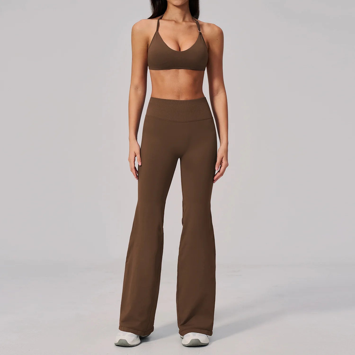 Halter Tank Tops High Waist Flare Yoga Pants 2 Pieces Fitness Set Outdoor Sports Bra Plus Size Yoga Sets