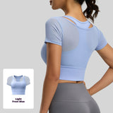 Women's Short-Sleeved Yoga T-Shirt Mesh Quick-Drying Fitness Wear Crop Top Tops High Support Breathable Sport Bras