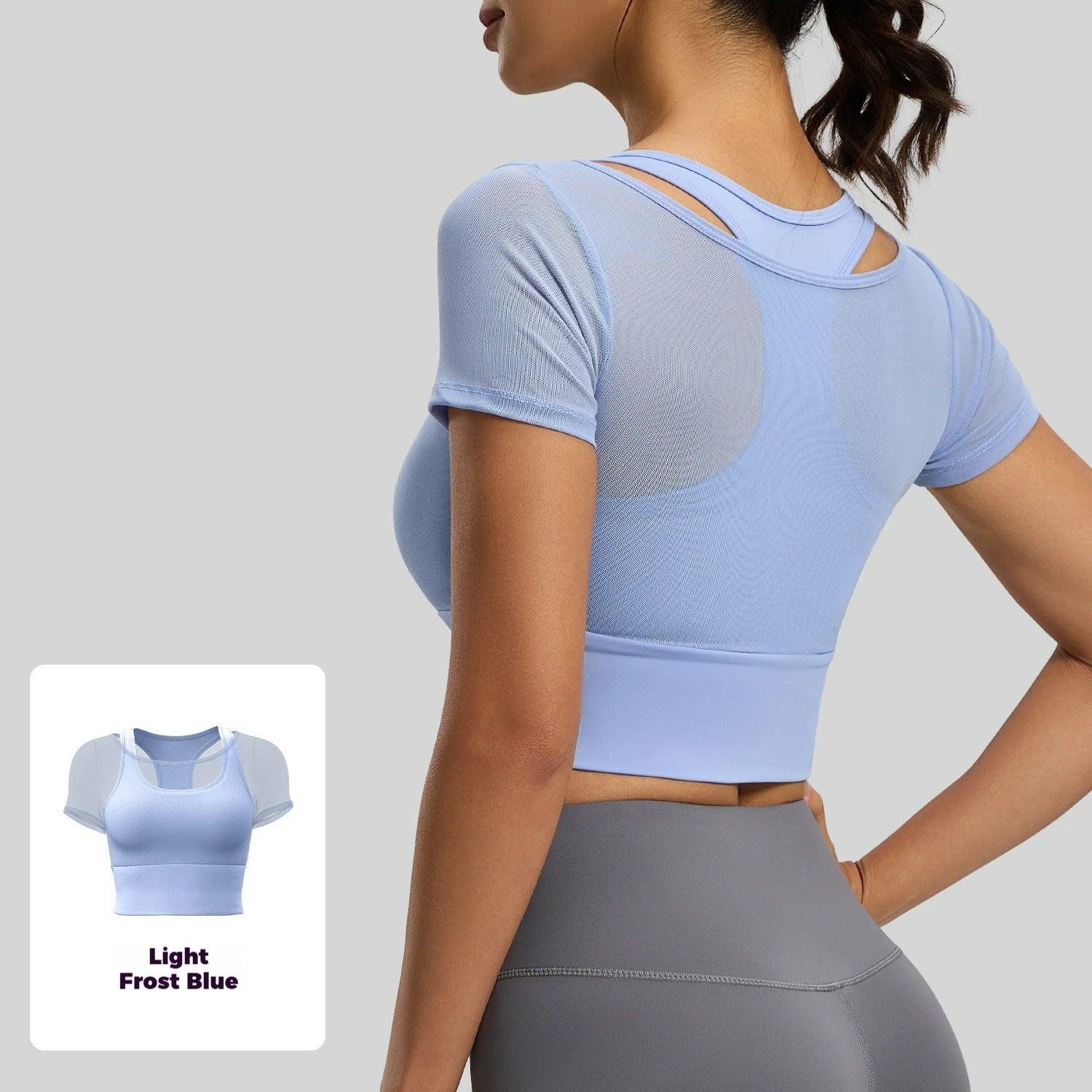 Women's Short-Sleeved Yoga T-Shirt Mesh Quick-Drying Fitness Wear Crop Top Tops High Support Breathable Sport Bras