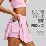 Women High Waisted Tennis Skirt Athletic Skort with Built-in Shorts Double Side Pockets Gym Golf Running Sports Skirt